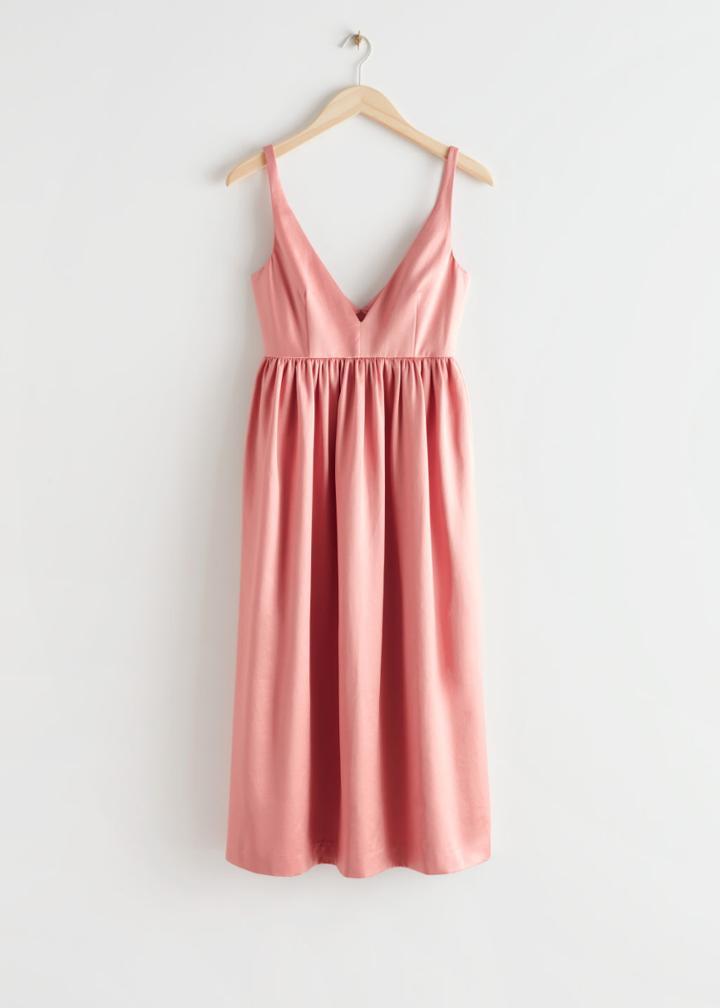 Other Stories Flared Strappy Midi Dress - Pink