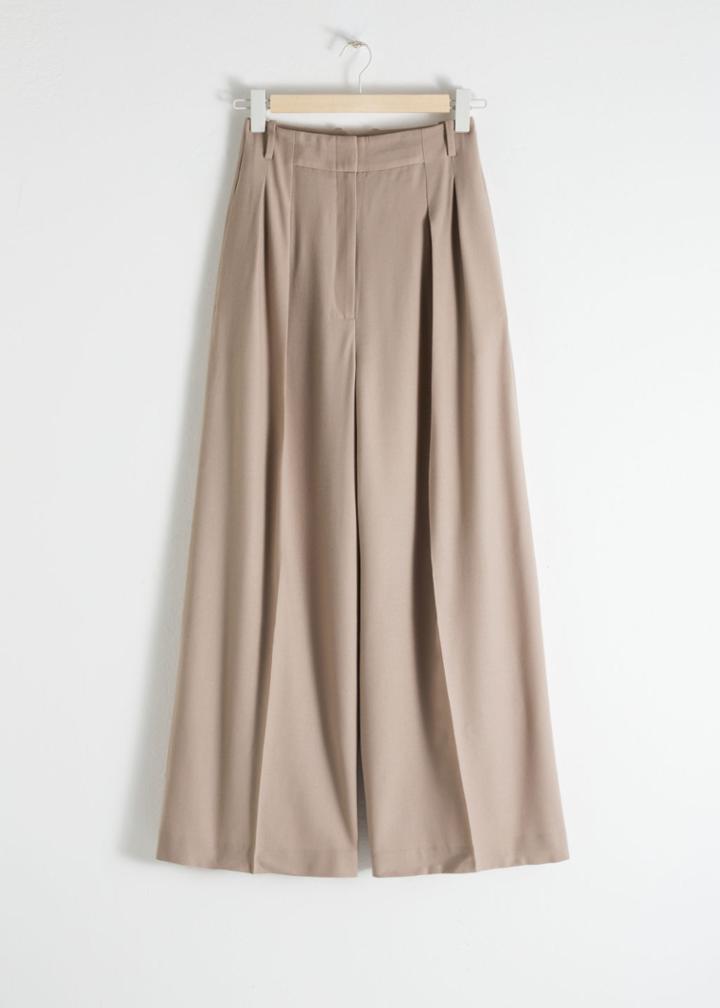 Other Stories Wide Stretch Wool Trousers - Beige