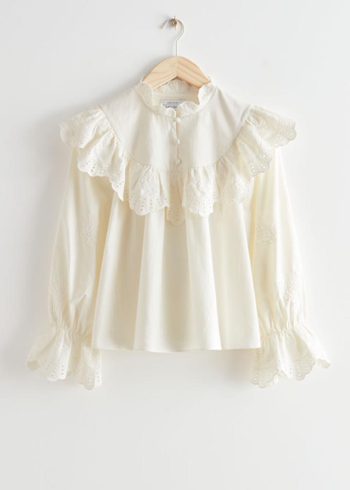 Other Stories Embroidered Overlay Blouse - White