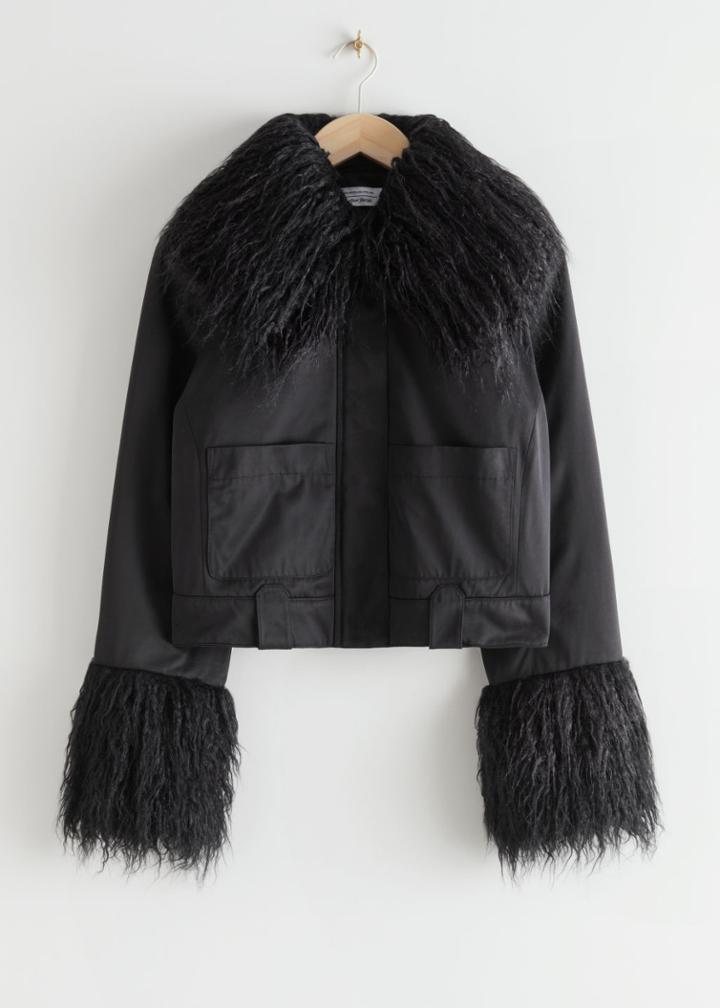 Other Stories Boxy Faux Fur Jacket - Black