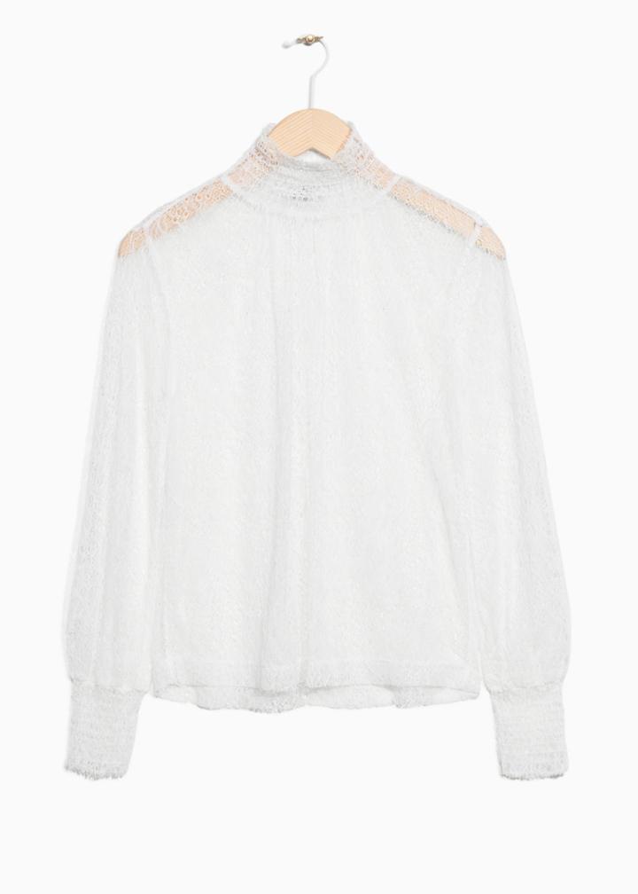 Other Stories Lace Smocked Trim Top - White