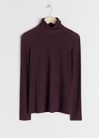 Other Stories Ribbed Fitted Turtleneck - Purple
