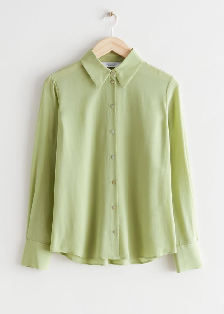 Other Stories Shell Button Silk Shirt - Green