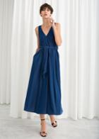 Other Stories Belted Velvet Midi Dress - Blue