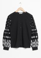Other Stories Embroidery Puff Sleeve Blouse - Black
