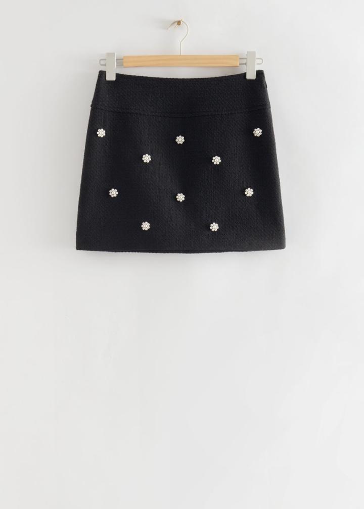 Other Stories Embroidered Tweed Mini Skirt - Black