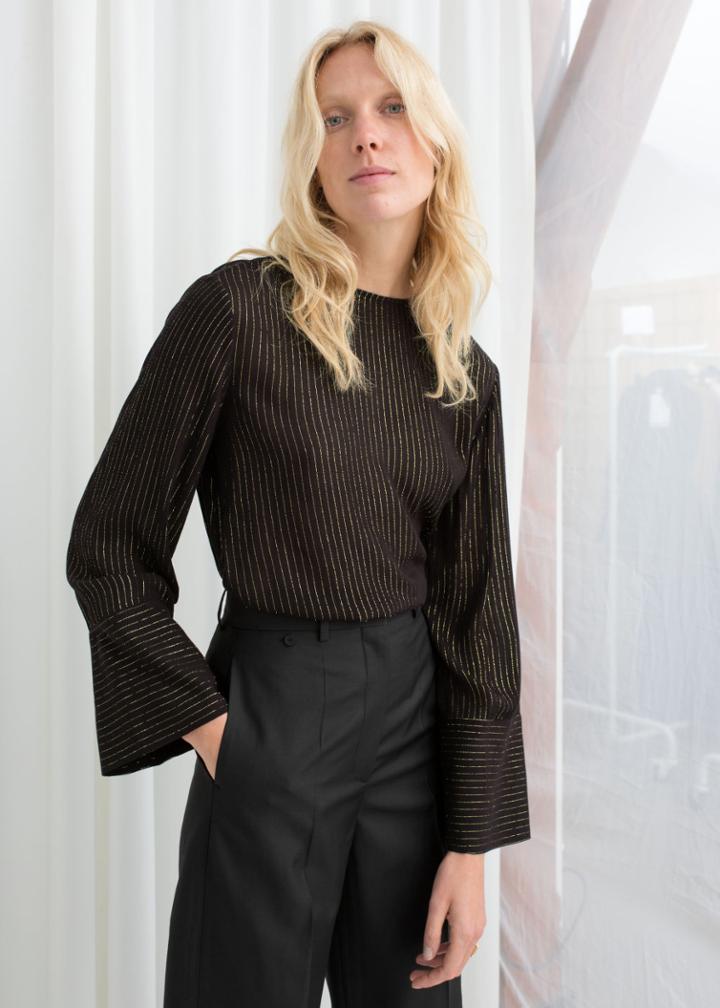 Other Stories Glitter Pinstripe Blouse - Black