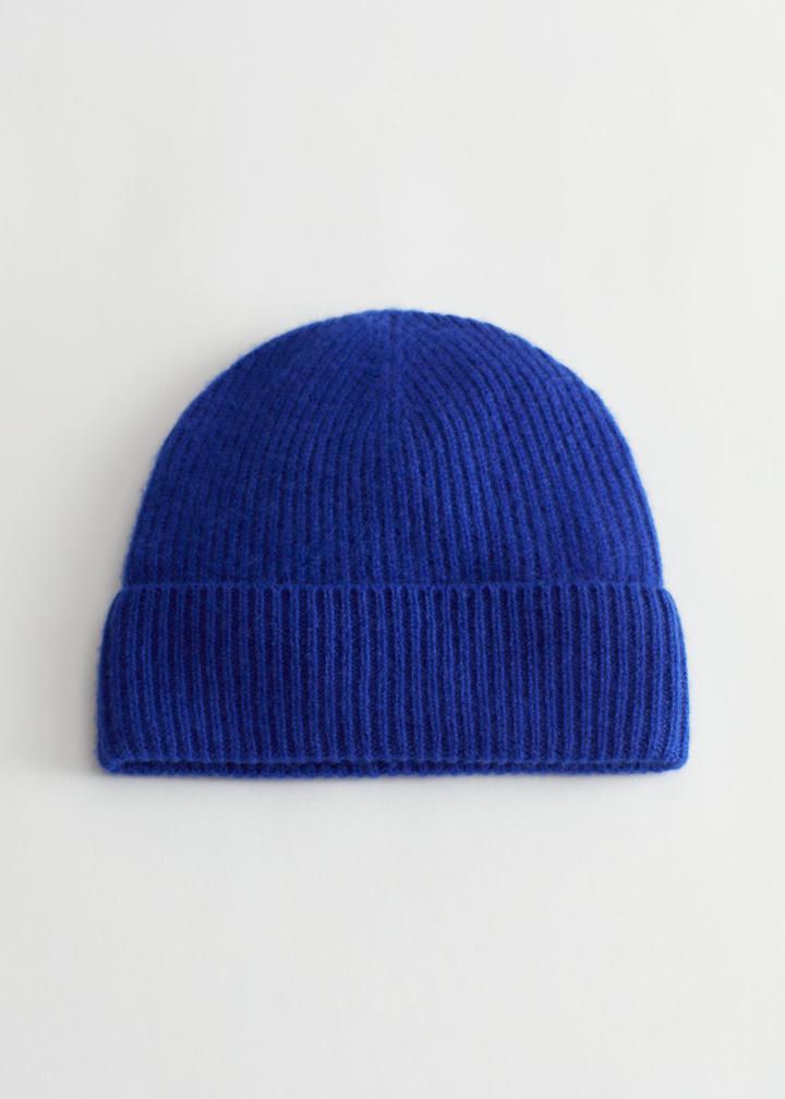 Other Stories Ribbed Cashmere Knit Beanie - Blue
