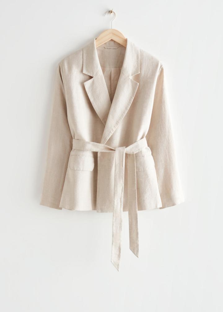 Other Stories Belted Linen Blazer - Beige