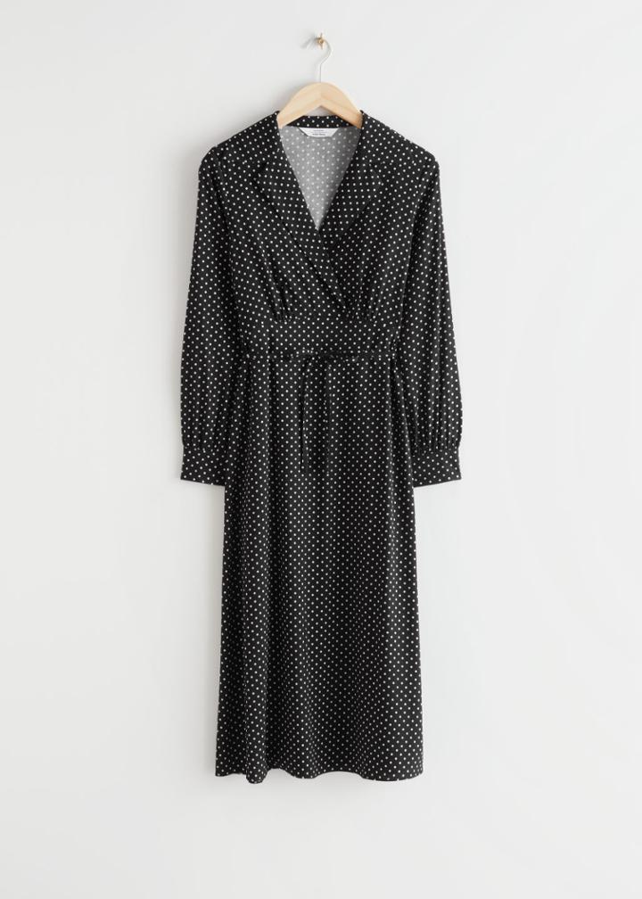 Other Stories Collared Printed Midi Dress - Black