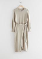 Other Stories Knitted Midi Wrap Dress - Beige