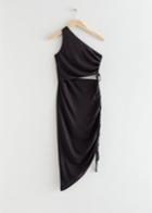 Other Stories Drawstring One-shoulder Midi Dress - Black
