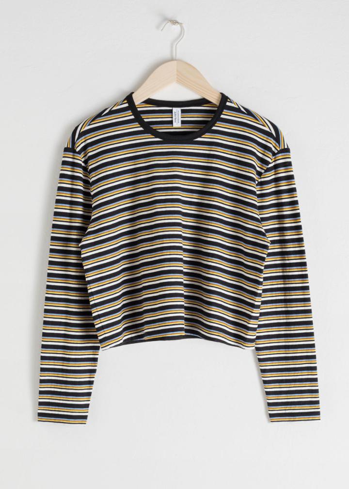 Other Stories Cropped Striped Cotton Top - Black