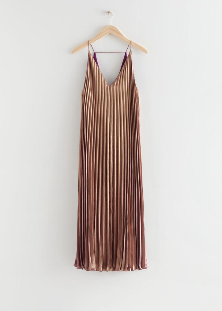 Other Stories Pleated Strappy Midi Dress - Purple