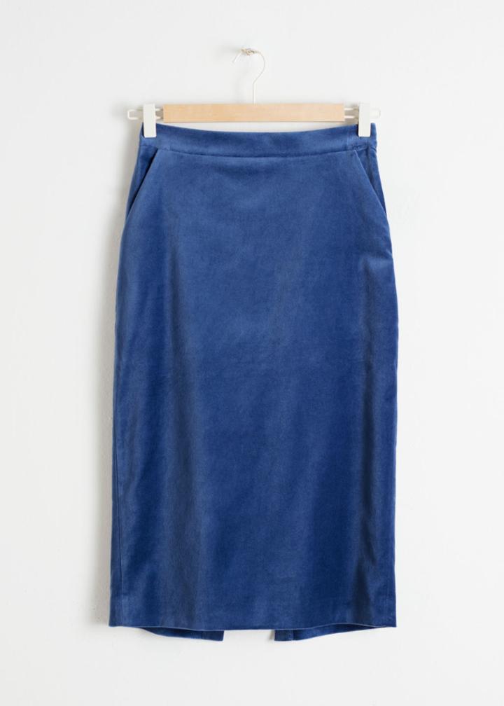 Other Stories Velvet Midi Pencil Skirt - Blue