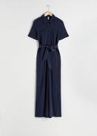 Other Stories Belted Pinstripe Jumpsuit - Blue