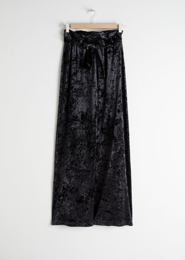 Other Stories Stretch Crushed Velvet Trousers - Black