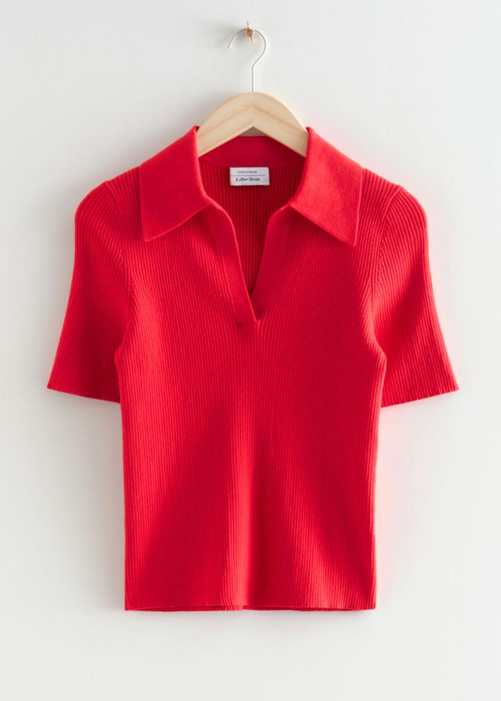 Other Stories Fitted Collared Top - Red
