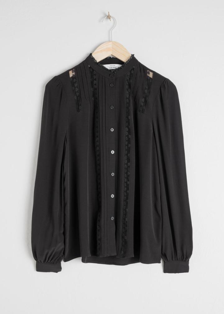 Other Stories Lace Trim Blouse - Black