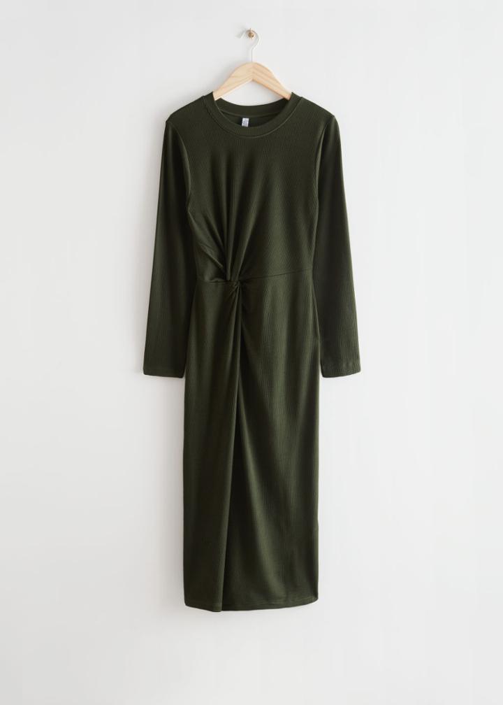 Other Stories Asymmetric Twist Midi Dress - Green