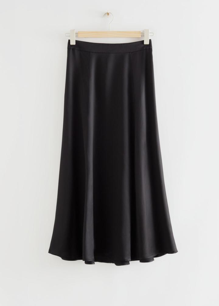 Other Stories Long Flared Satin Skirt - Black