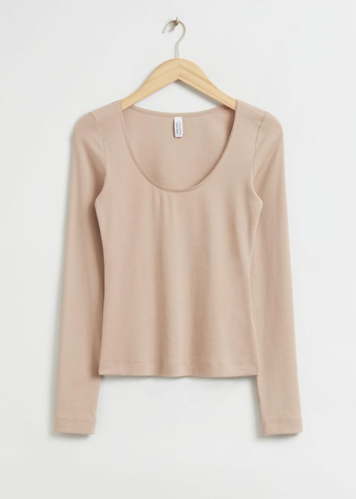 Other Stories Scooped Neck Lace Detail Top - Beige