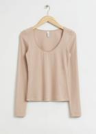 Other Stories Scooped Neck Lace Detail Top - Beige