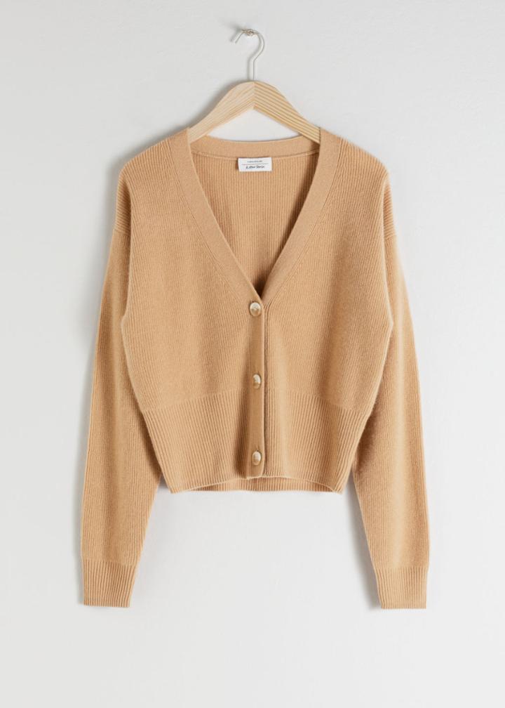 Other Stories Cropped Cashmere Cardigan - Beige