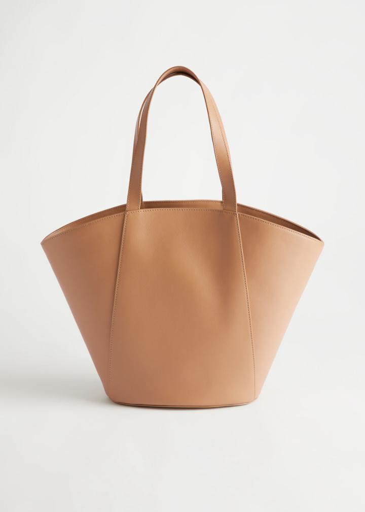 Other Stories Large Topstitched Tote Bag - Beige