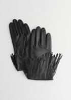 Other Stories Leather Fringe Gloves - Black