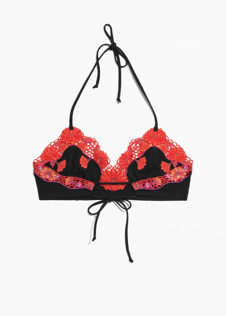 Other Stories Embroidery Triangle Top - Black