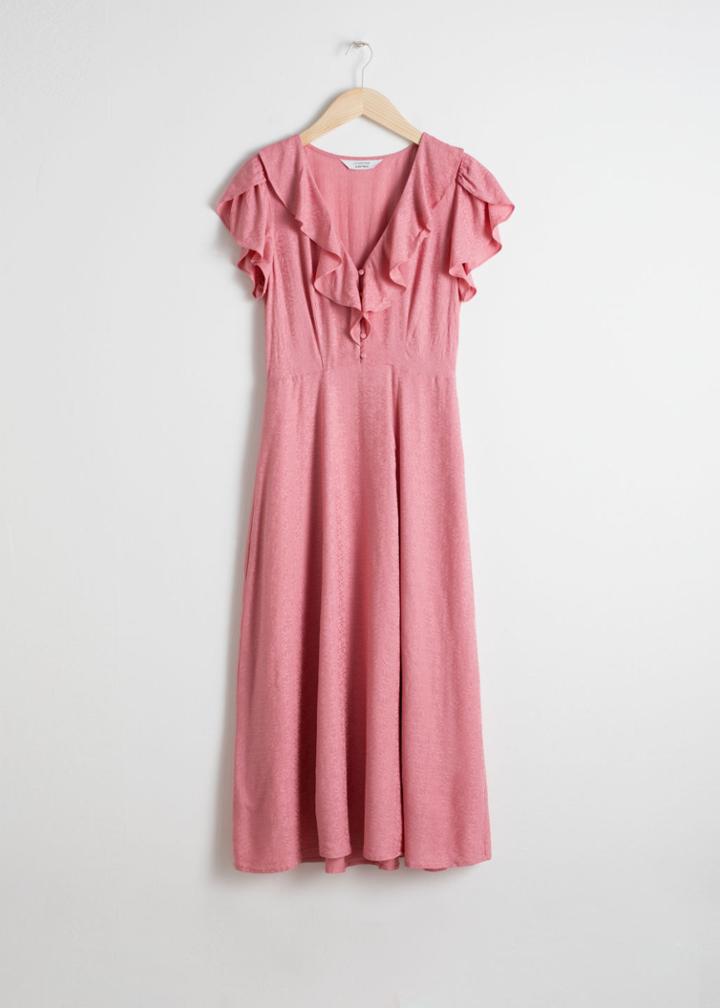 Other Stories Ruffle Lapel Midi Dress - Pink