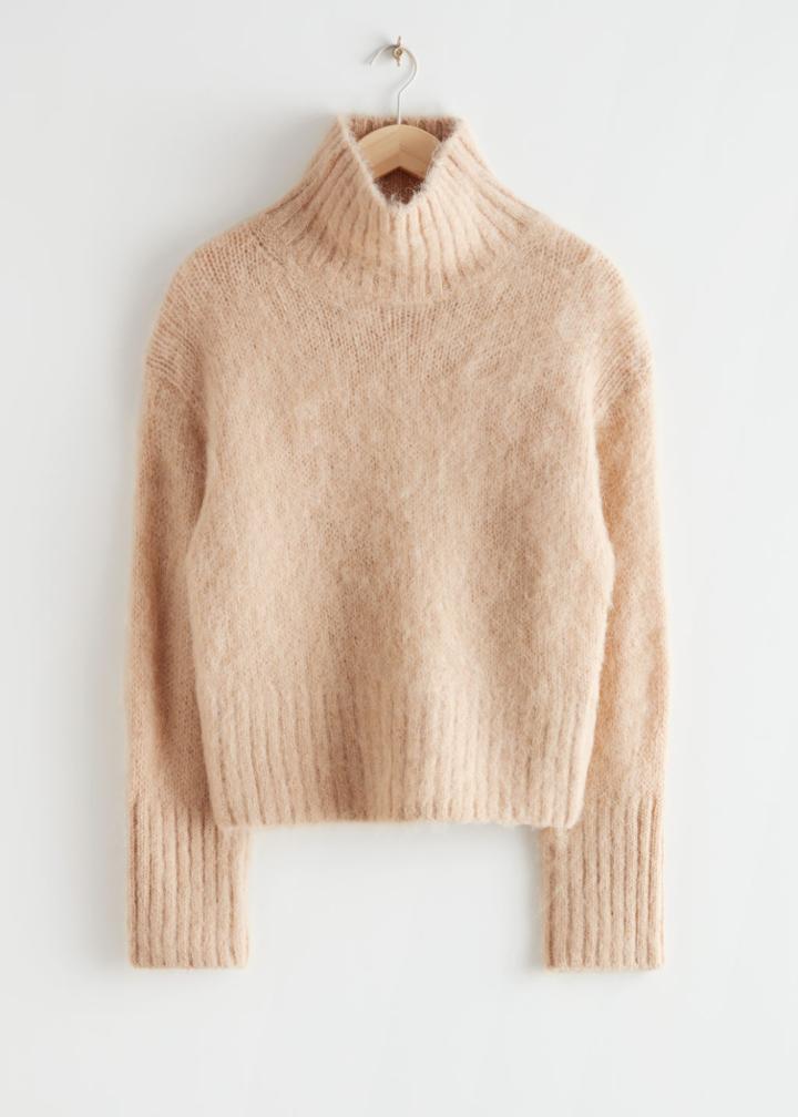 Other Stories Fuzzy Turtleneck Knit Jumper - Beige