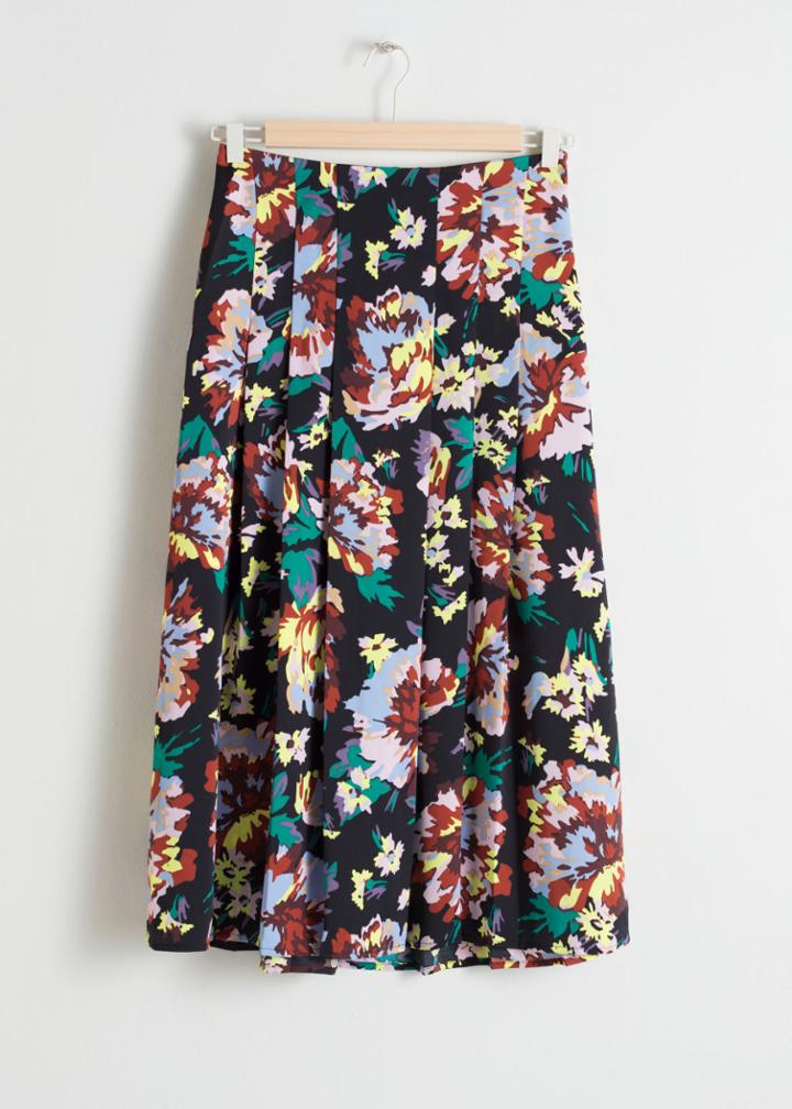 Other Stories Colour Block Pleat Skirt - Black