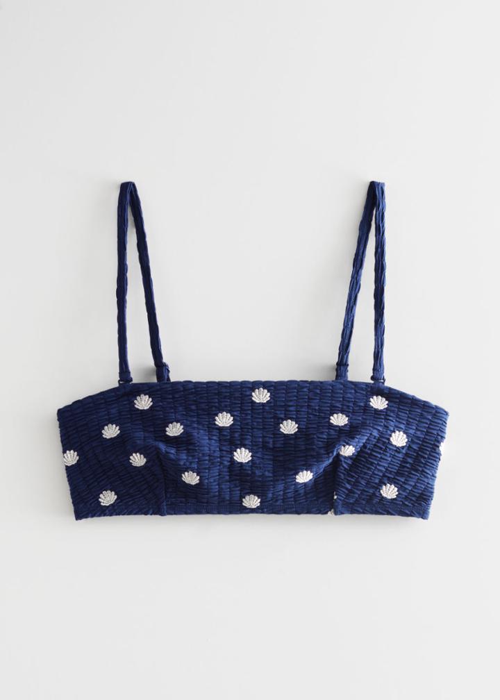 Other Stories Shell Embroidery Bandeau Bikini Top - Blue
