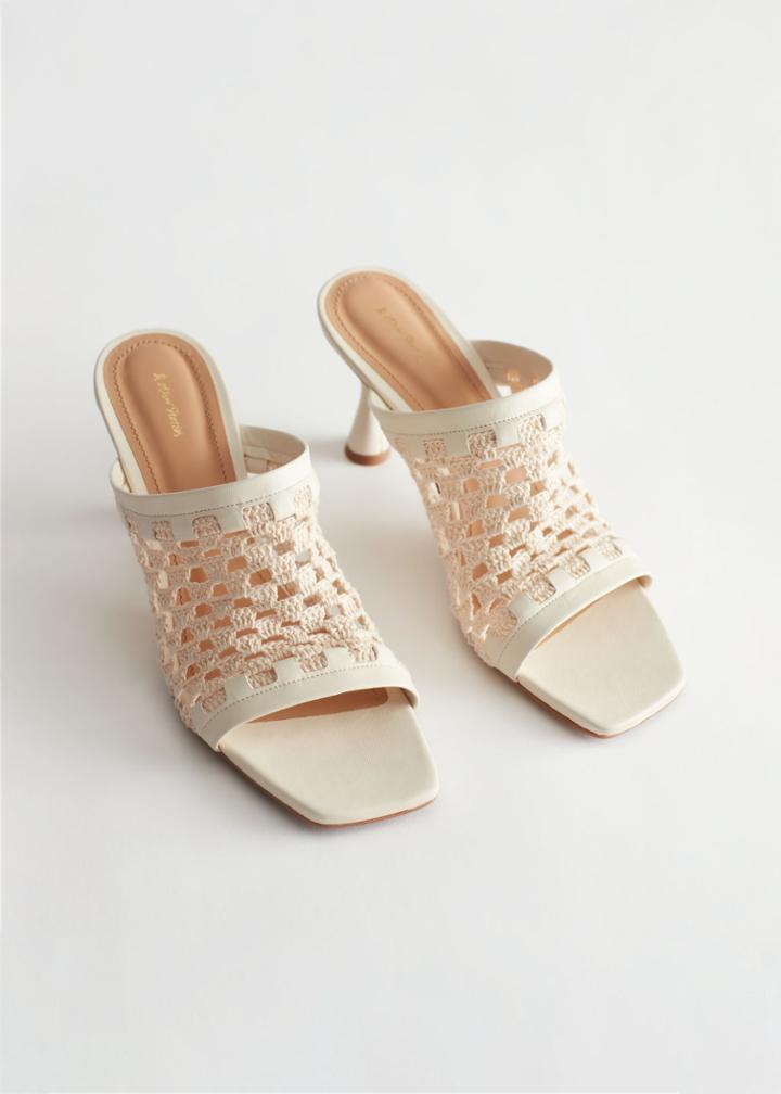 Other Stories Crochet Heeled Mule Sandal - White
