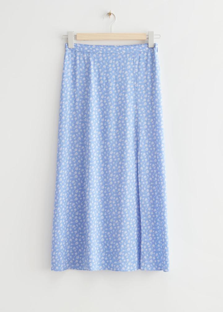 Other Stories Side Slit Midi Skirt - Blue