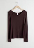 Other Stories V-cut Stretch Long Sleeve Tee - Brown
