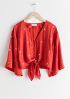 Other Stories Cocktail Beaded Tie Top - Red