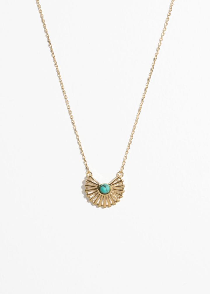Other Stories Sun Fan Necklace - Turquoise