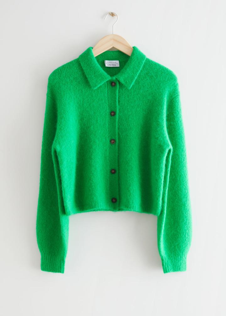 Other Stories Collared Alpaca Blend Cardigan - Green