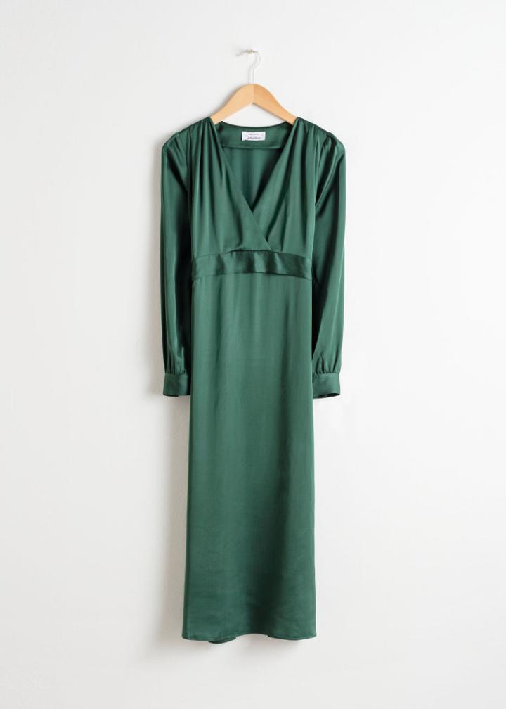 Other Stories Plunging Ruched Midi Dress - Green