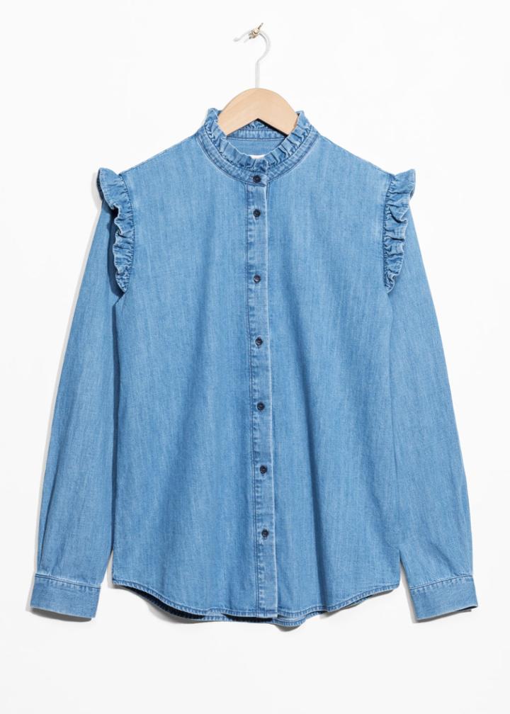 Other Stories Chambray Frill Blouse - Blue