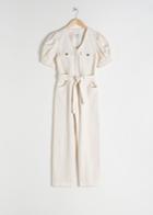 Other Stories Belted Puff Sleeve Denim Jumpsuit - White