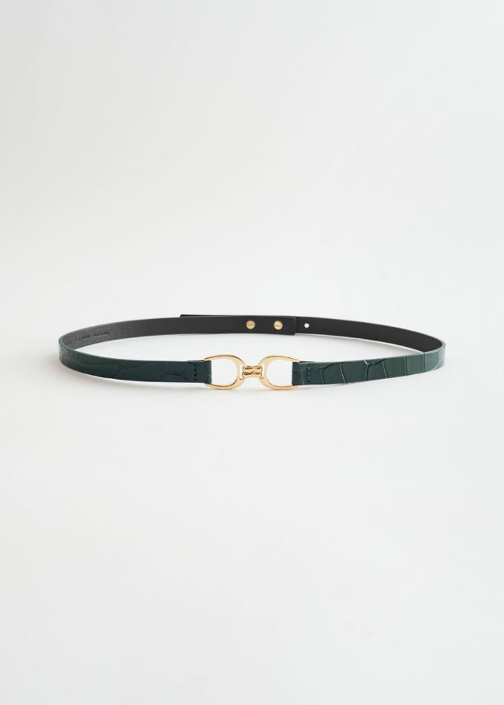 Other Stories Croc Leather Buckle Belt - Green