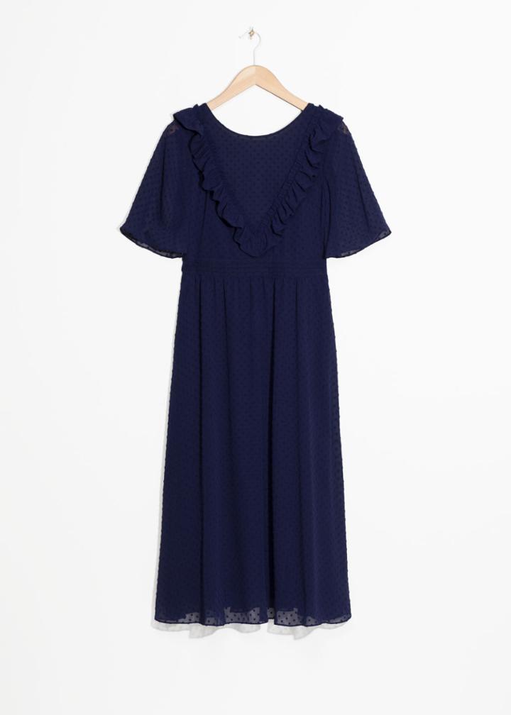 Other Stories Open Back Dotted Jacquard Dress - Blue