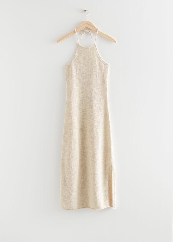 Other Stories Open Back Halter Midi Dress - Beige
