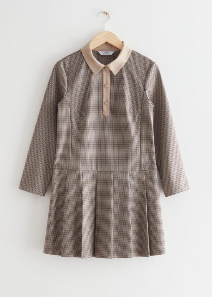 Other Stories Collared Check Mini Dress - Beige