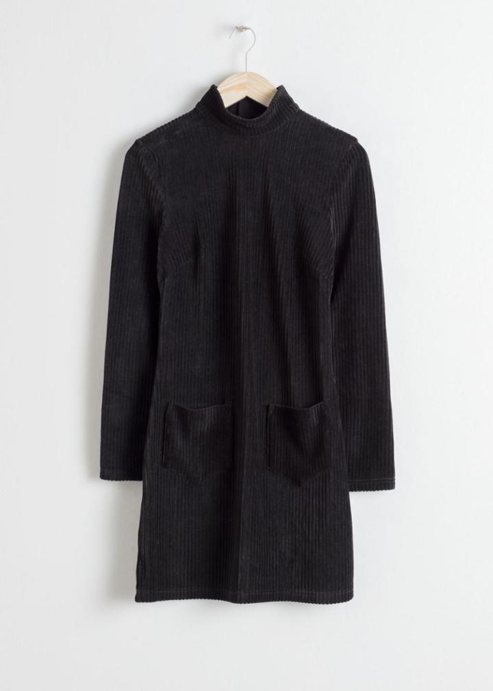Other Stories Turtleneck Velour Mini Dress - Black