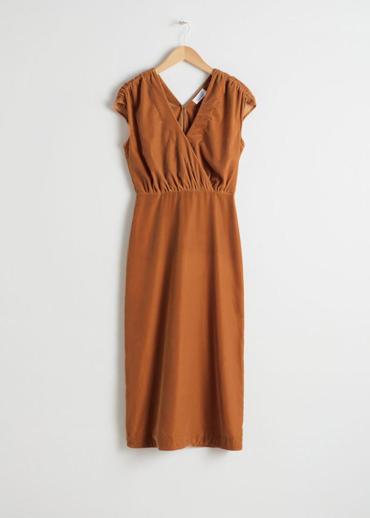 Other Stories Sleeveless Velvet Midi Dress - Brown